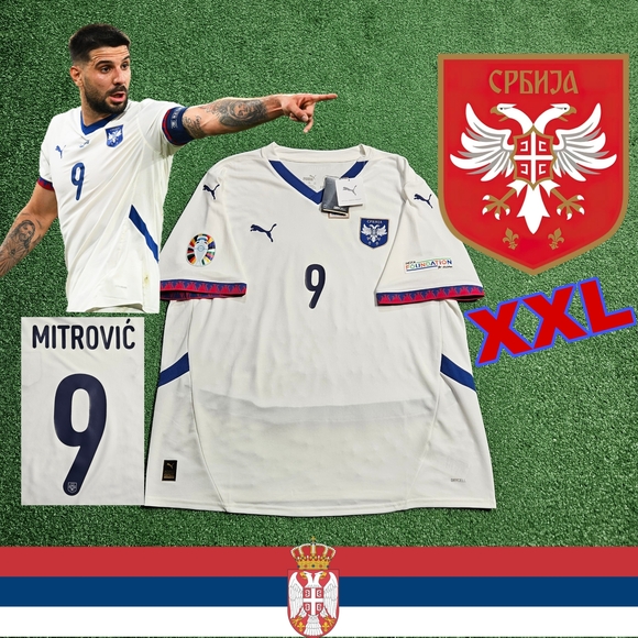 Puma Serbia Aleksandar Mitrovic #9 2024/2025 Away Jersey EURO patches XXL New